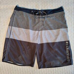 Quiksilver Grey & Black Striped Board Shorts, Men's Size 34